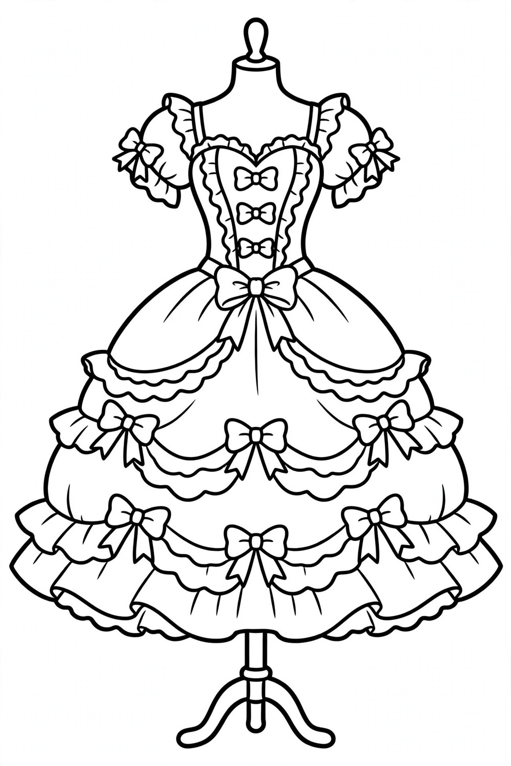 Free printable royal ball gown coloring page for kids