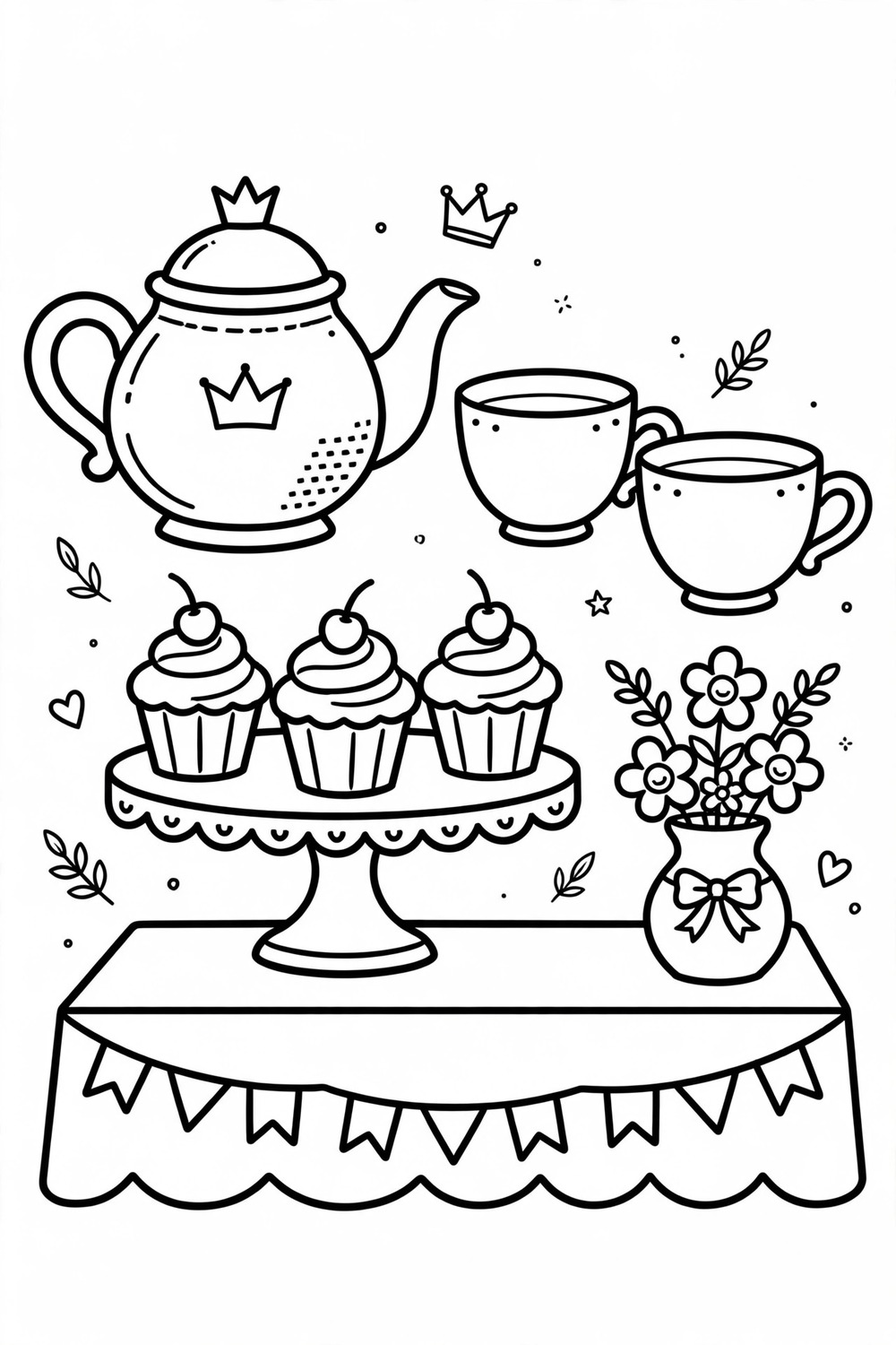 Free printable royal tea party coloring page for kids