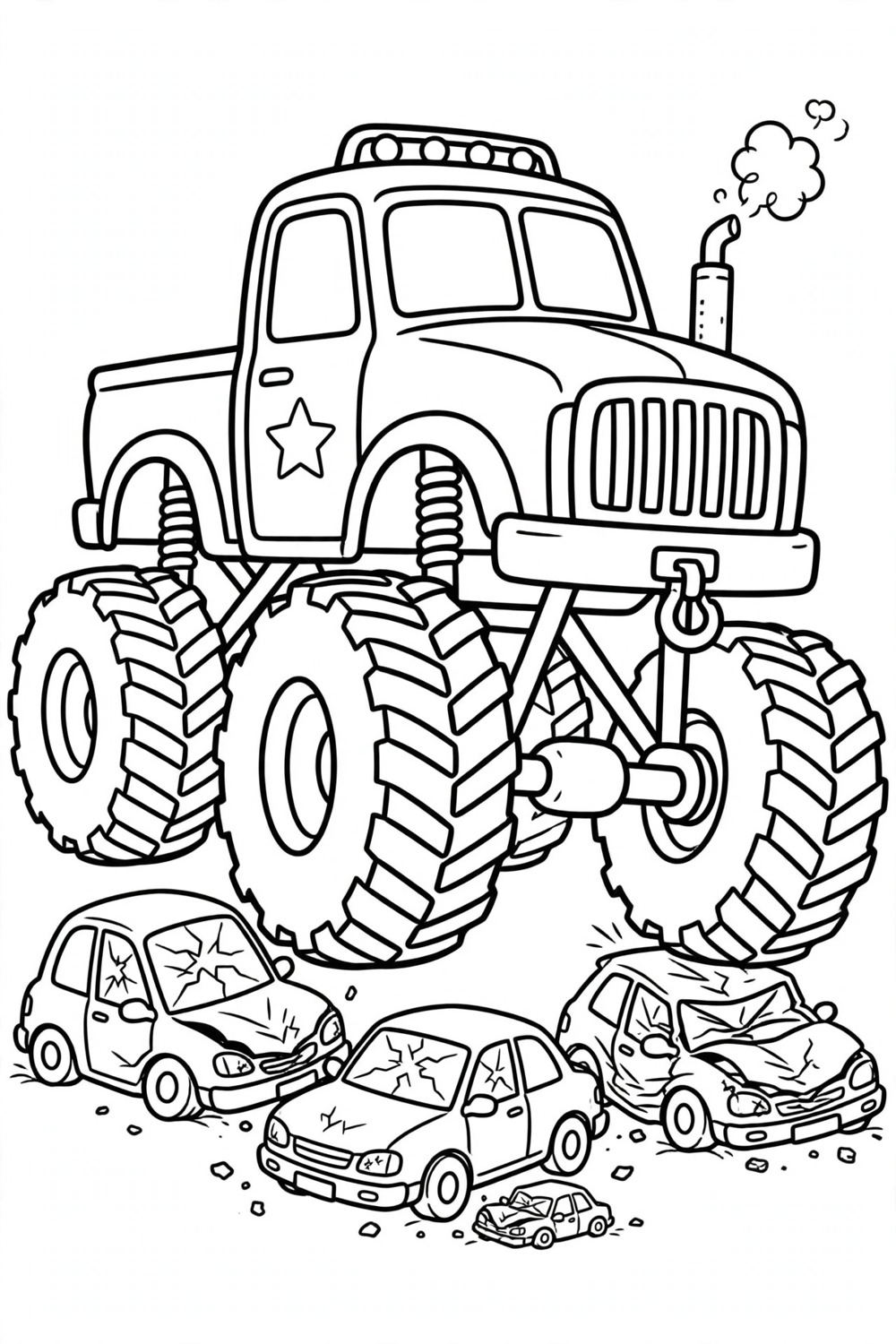 Monster truck coloring page, free printable for kids