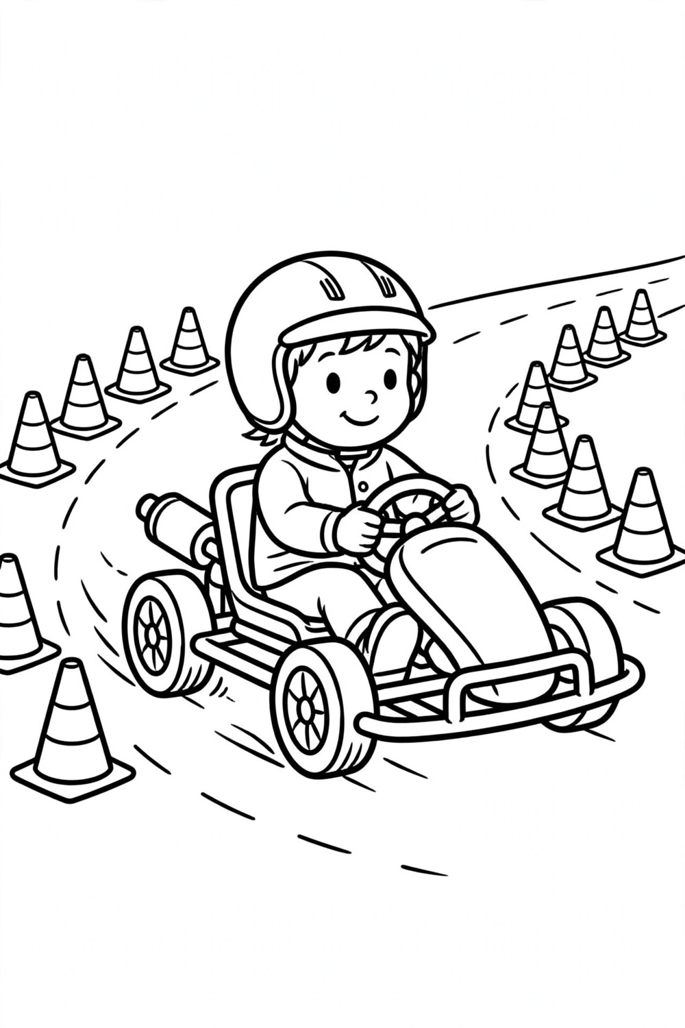 Go-kart coloring page for kids, free printable