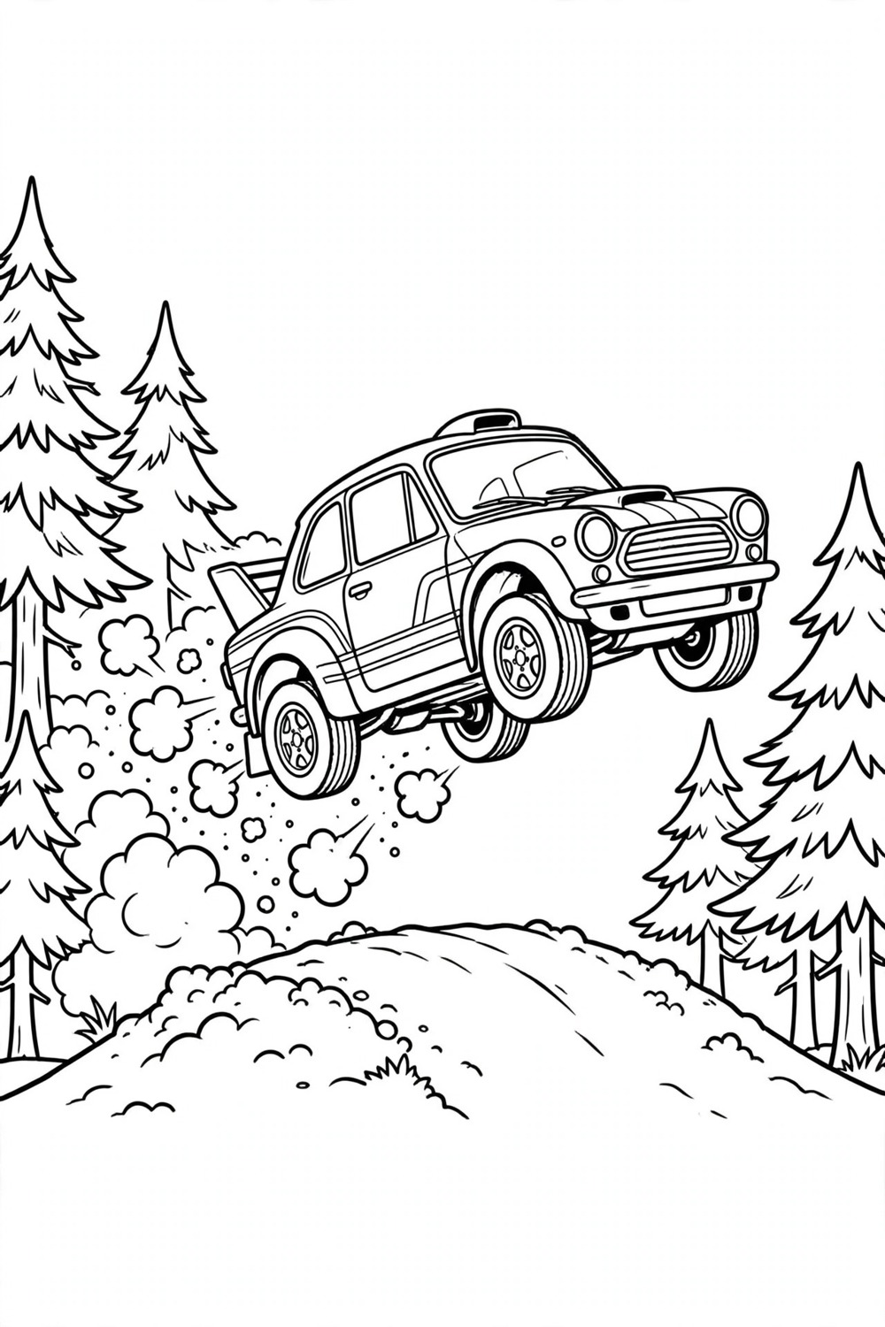 Rally car coloring page, free printable for kids