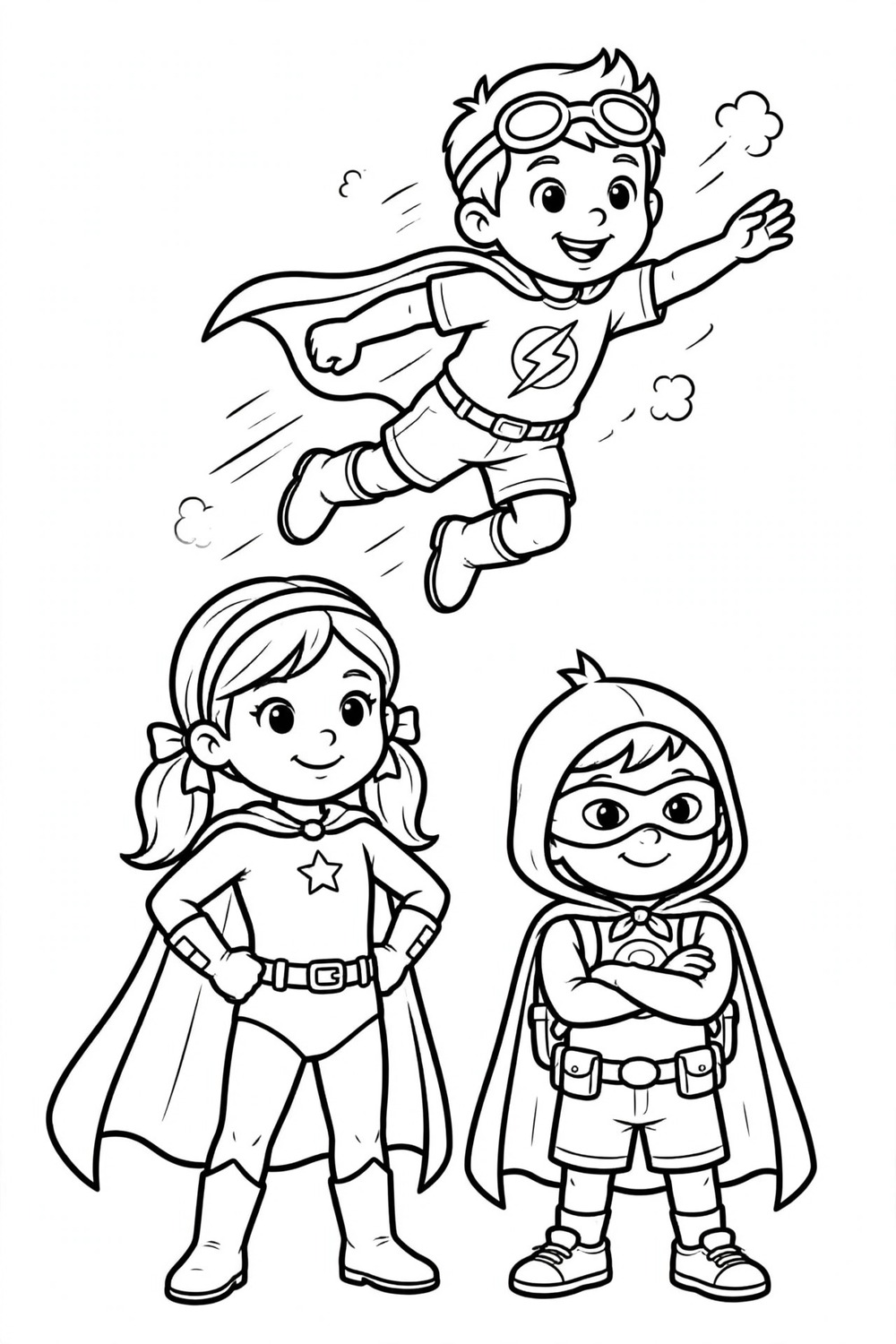 Free printable superhero team coloring page for kids