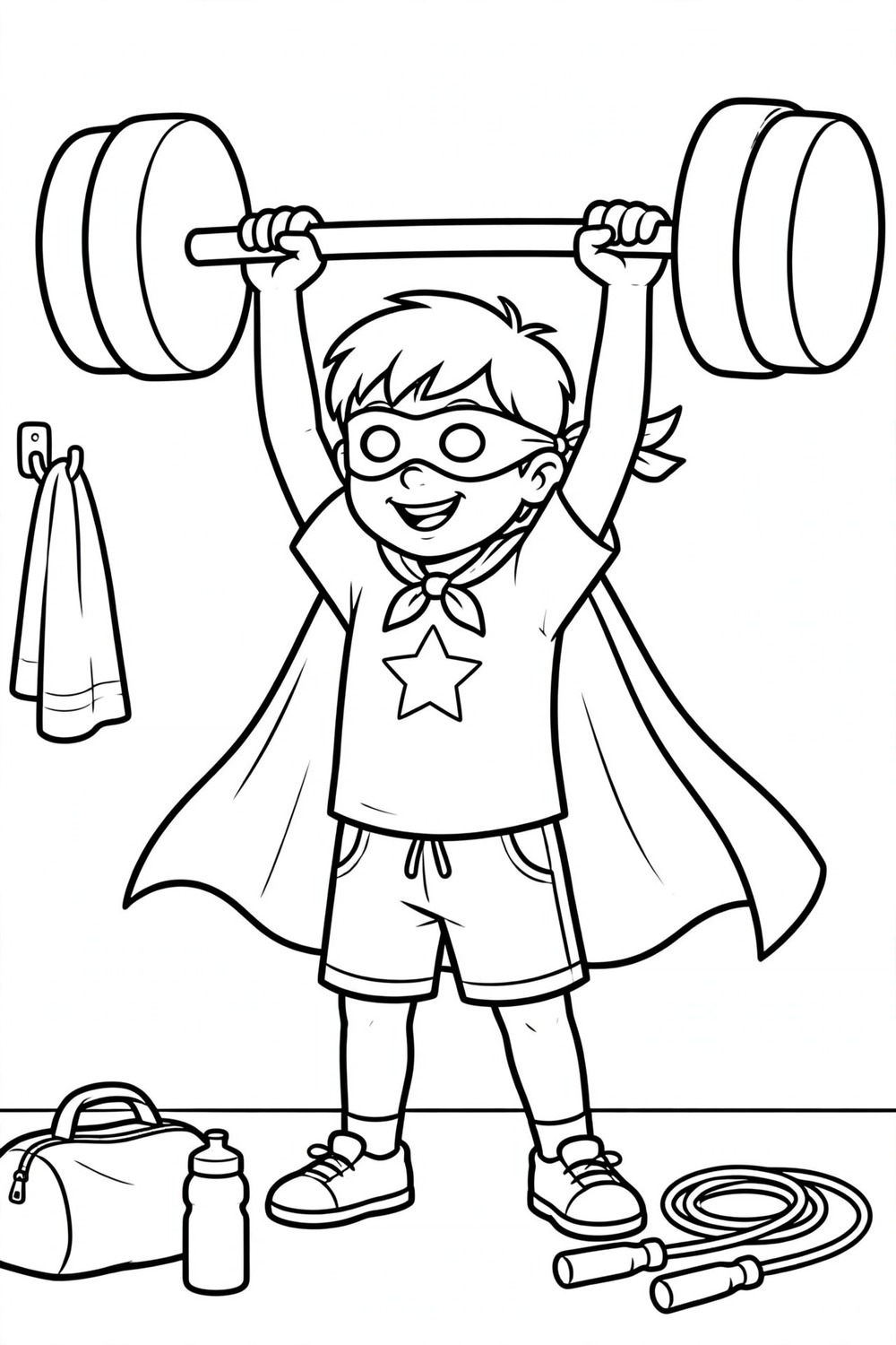 Free printable superhero training coloring page for kids