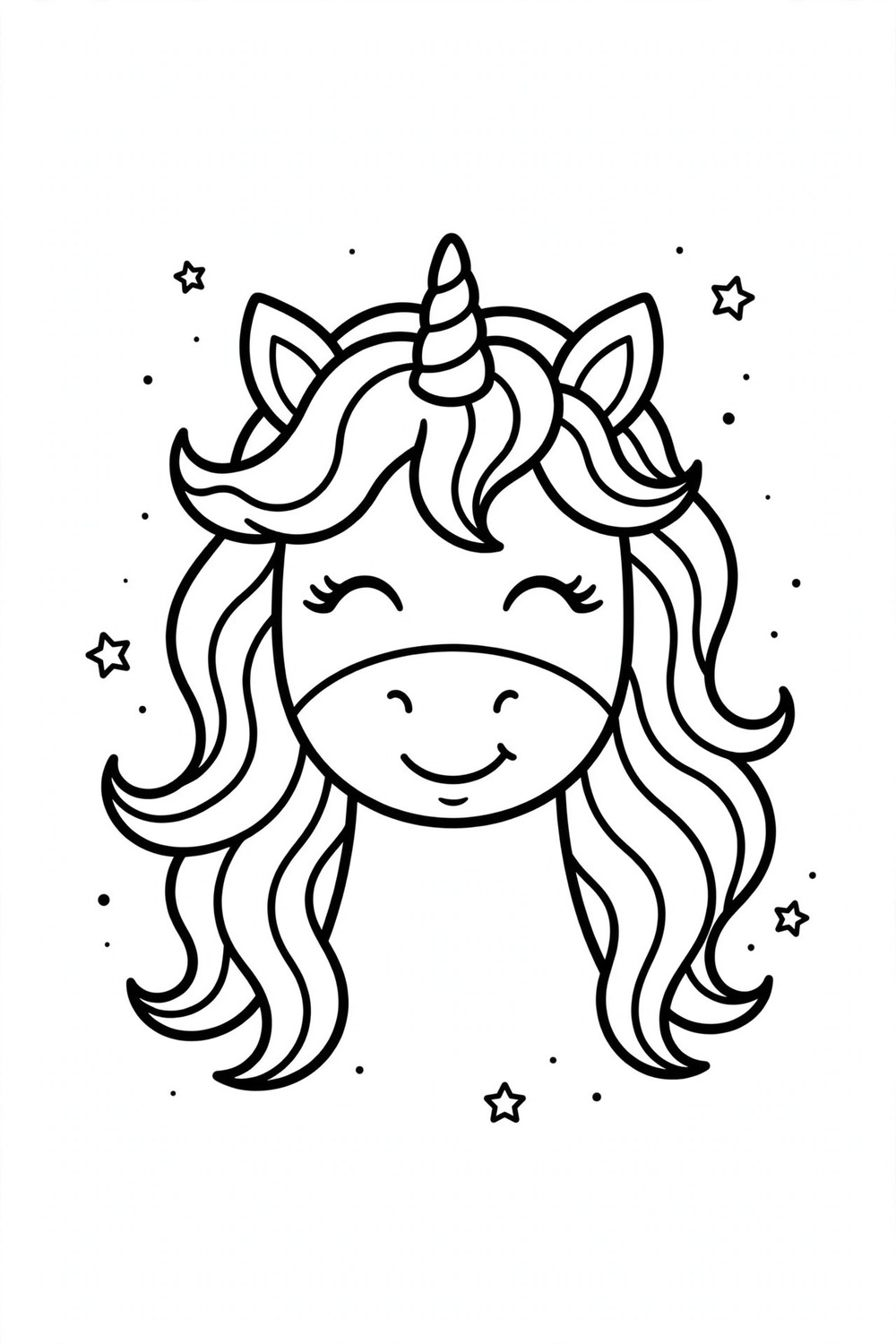 Free printable unicorn head portrait coloring page for kids