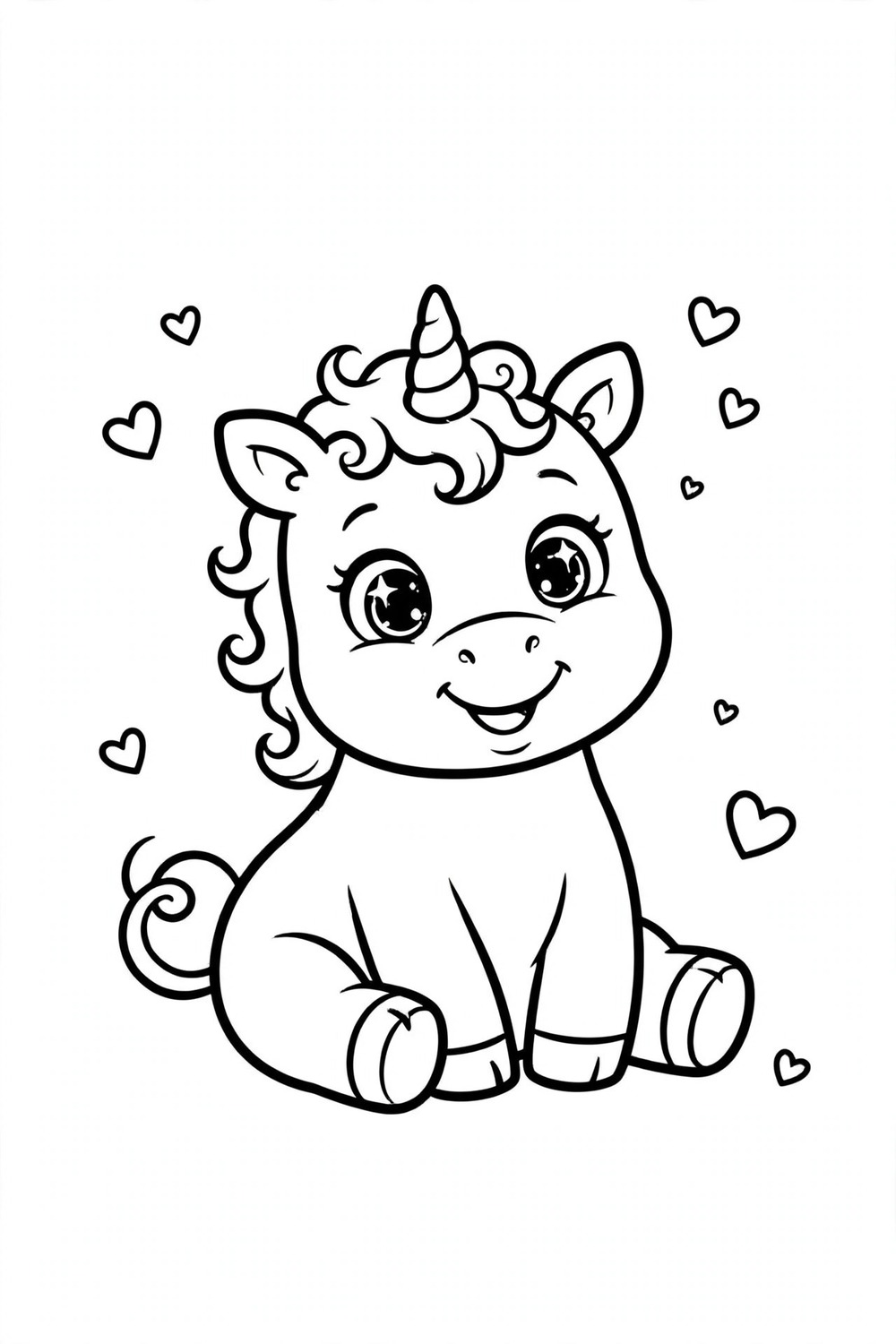 Cute baby unicorn coloring page, free printable PDF