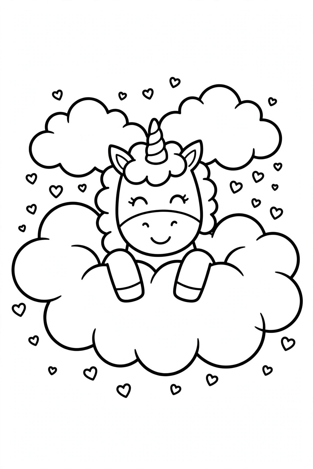 Free printable unicorn in clouds coloring page