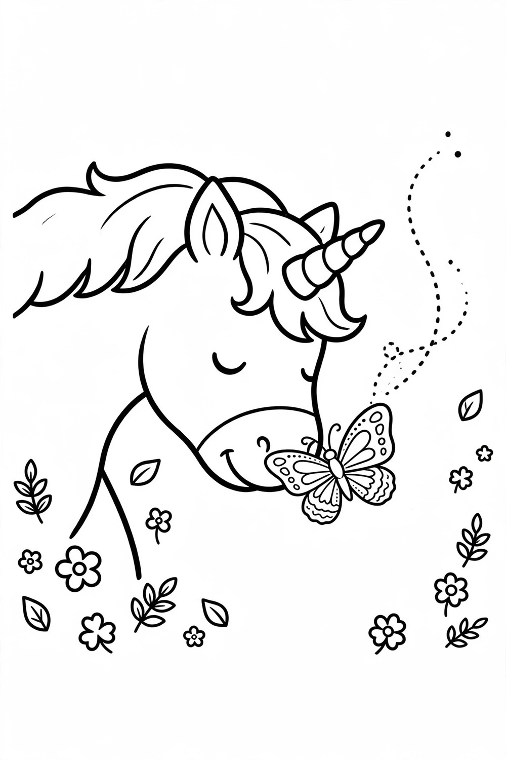 Free printable unicorn and butterfly coloring page