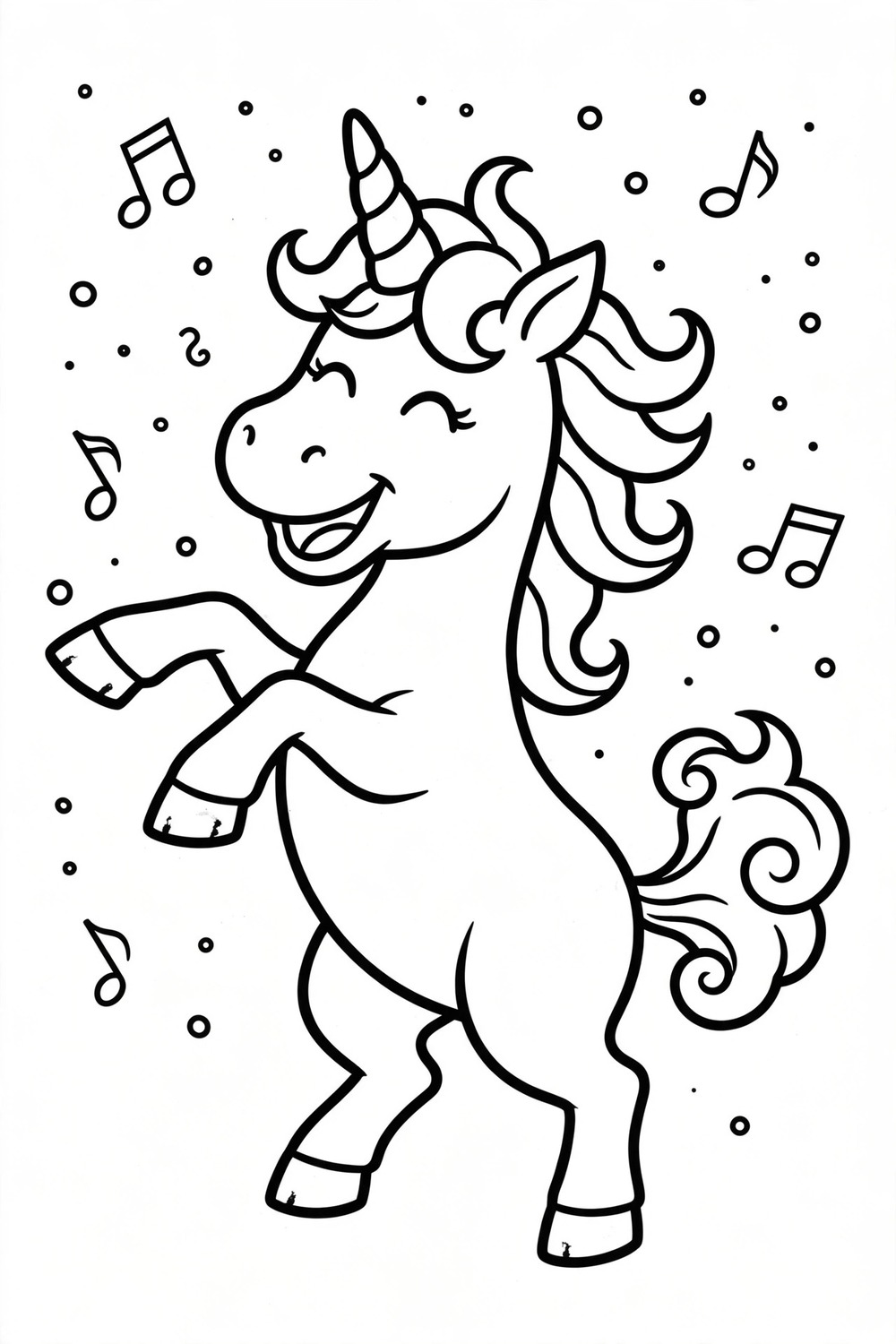 Free printable dancing unicorn coloring page for kids