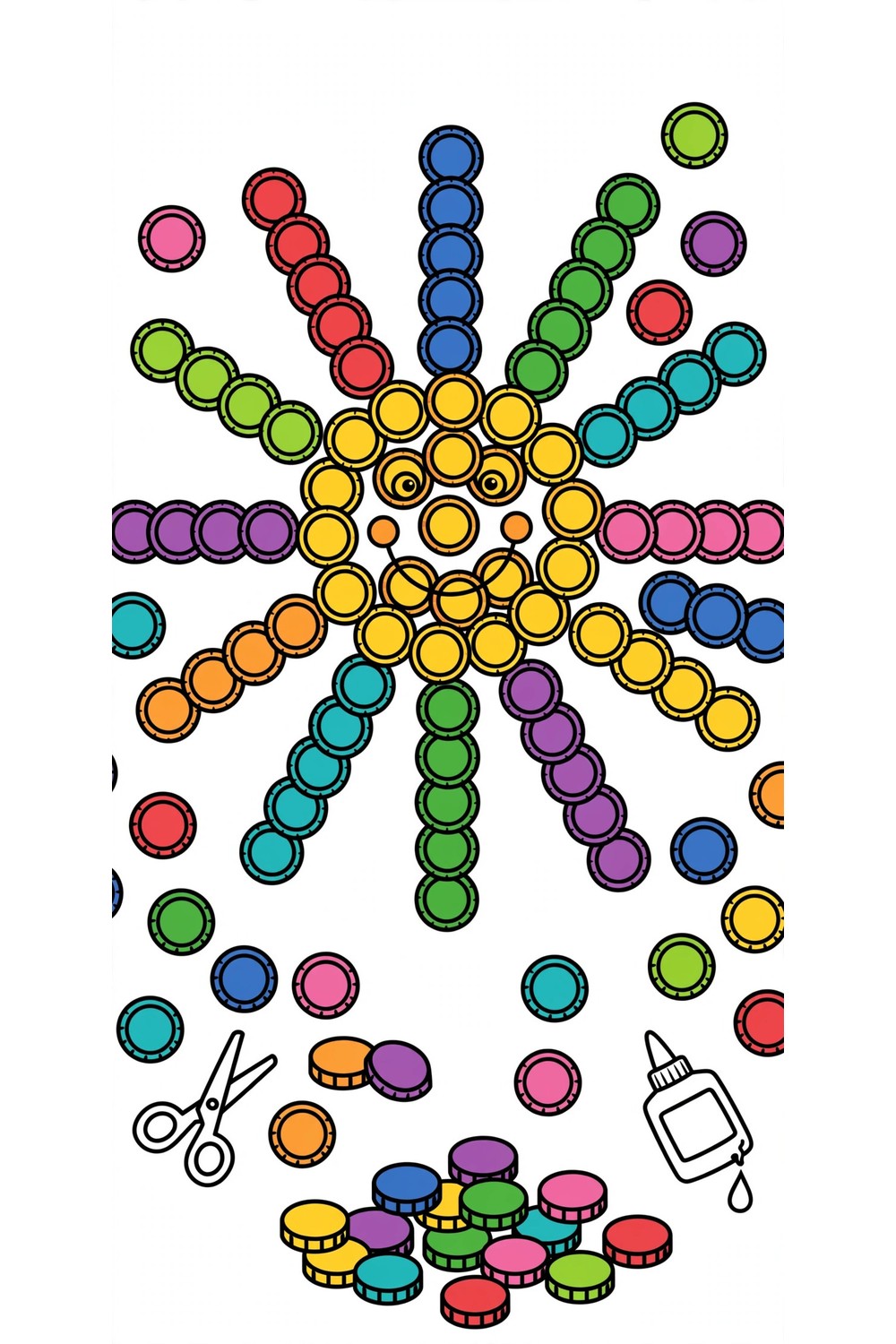Free printable bottle cap mosaic art upcycling craft for kids