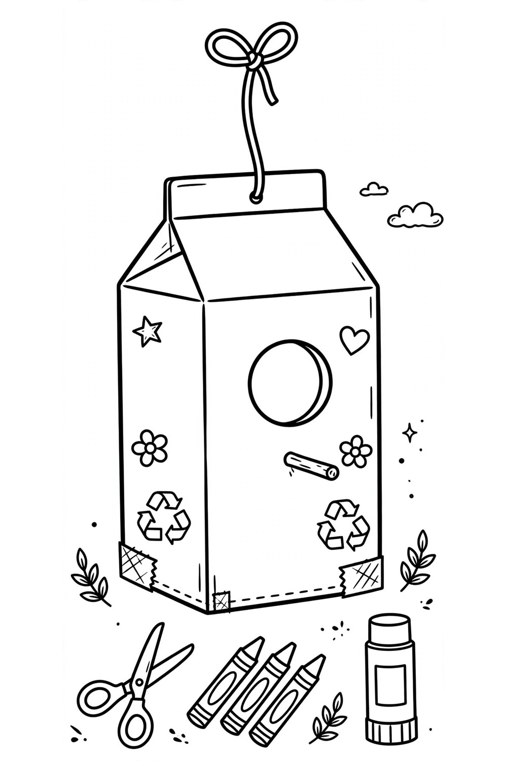 Free printable milk carton birdhouse upcycling craft for kids