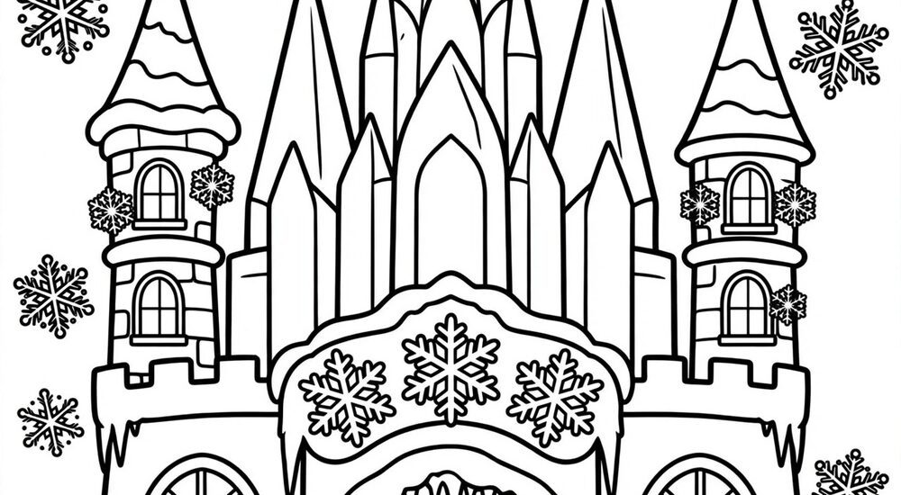 Free printable ice castle winter princess coloring page for kids
