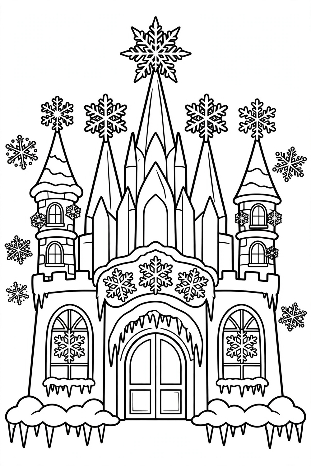 Free printable ice castle winter princess coloring page for kids