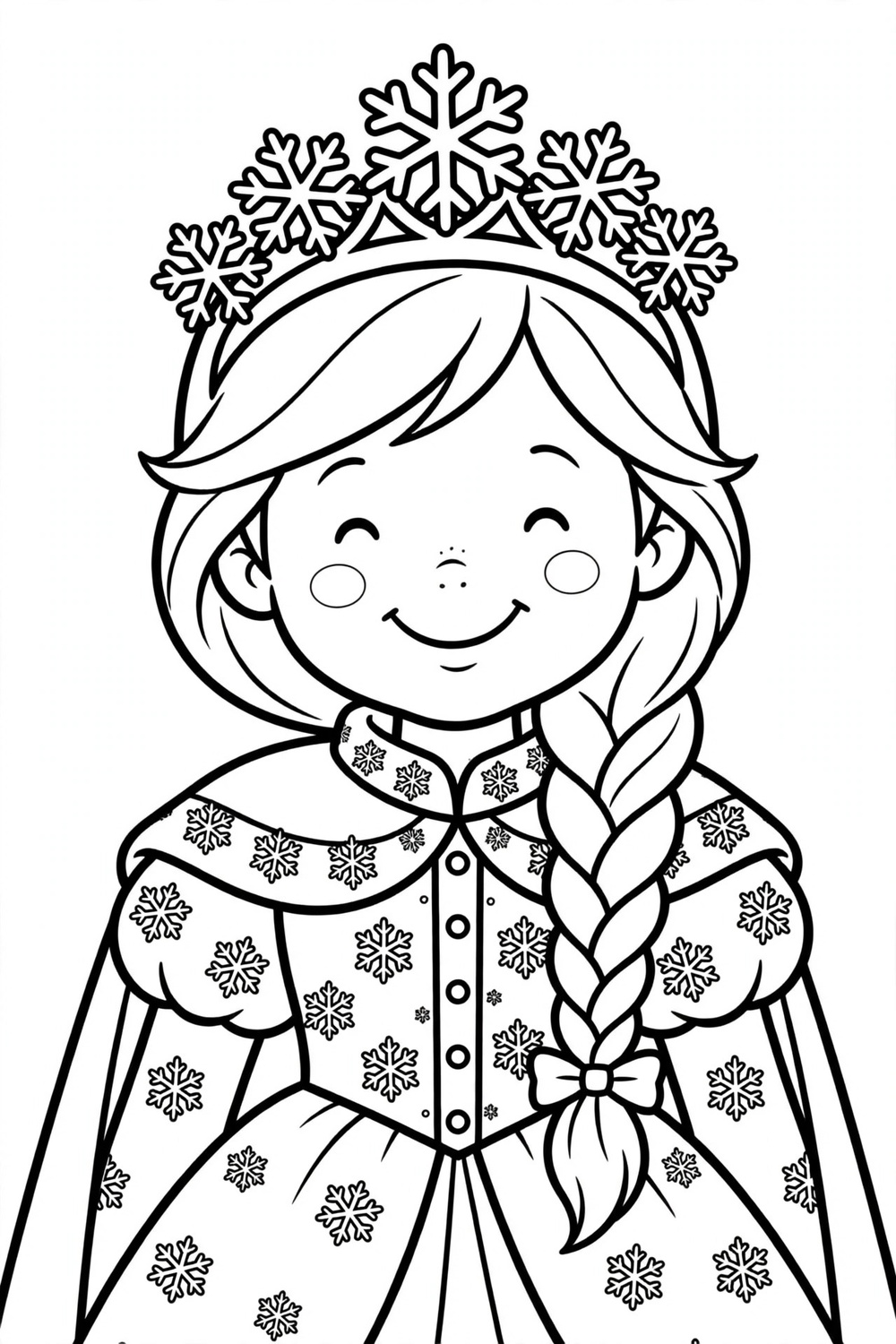 Free printable winter princess portrait coloring page for kids