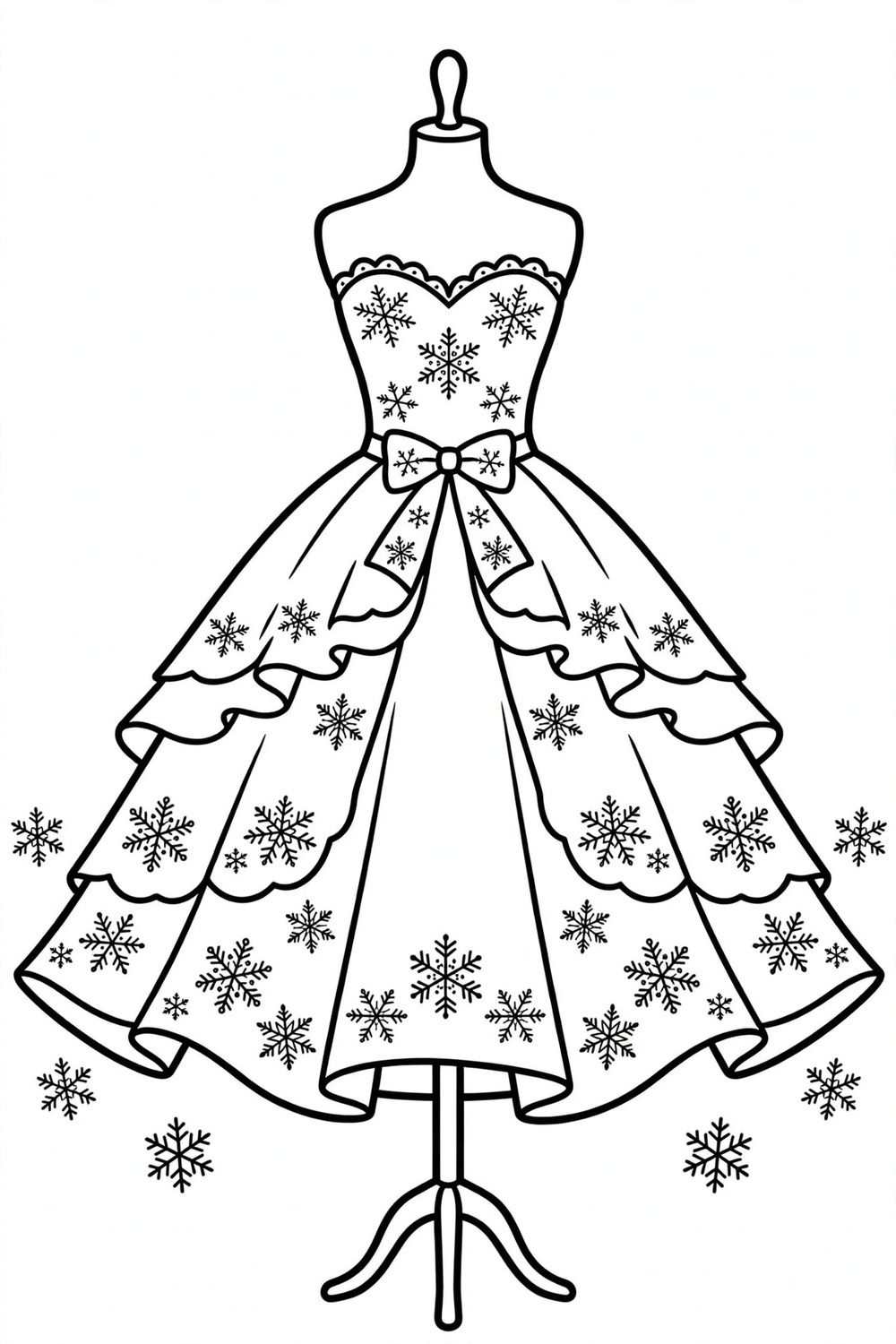 Free printable winter princess gown coloring page for kids