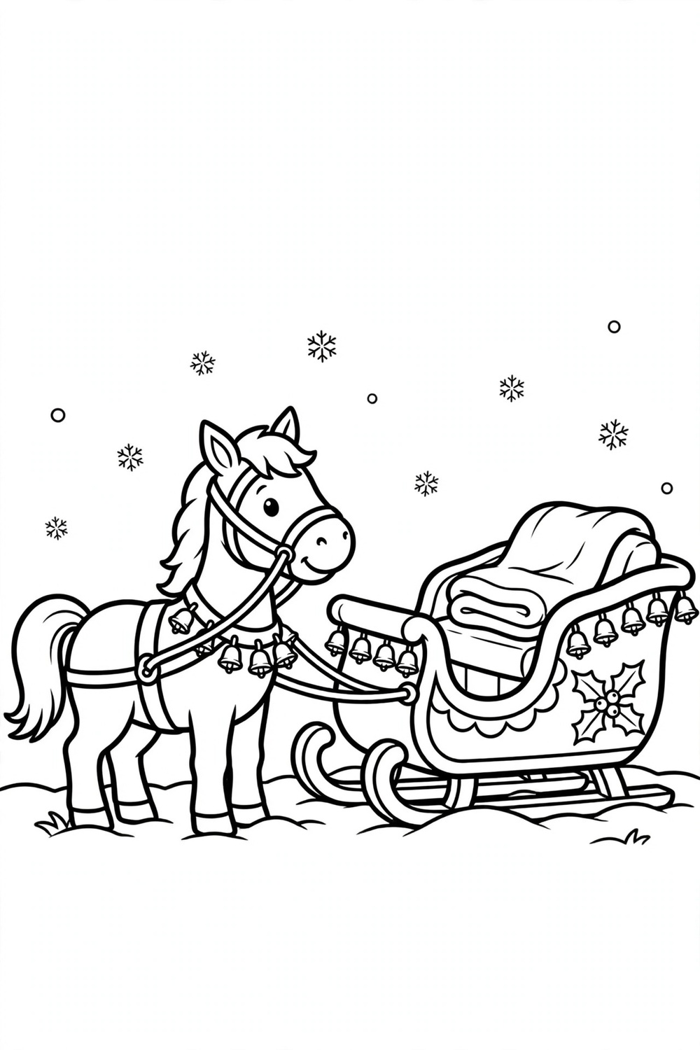 Free printable snow sleigh winter coloring page for kids