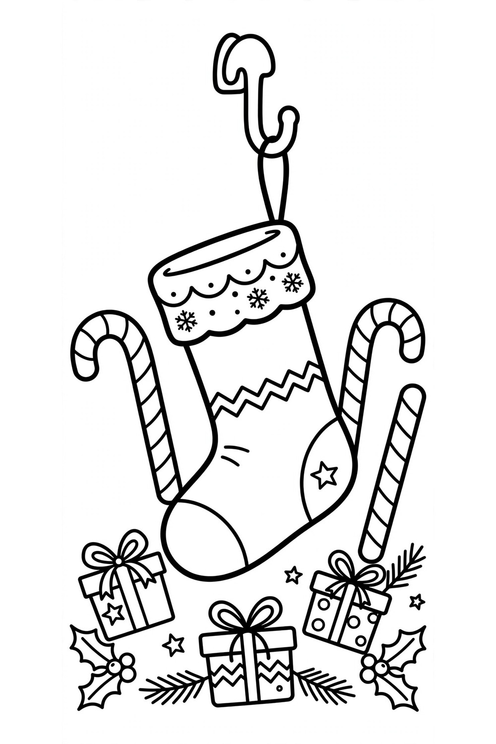 Free printable Christmas stocking coloring page for kids