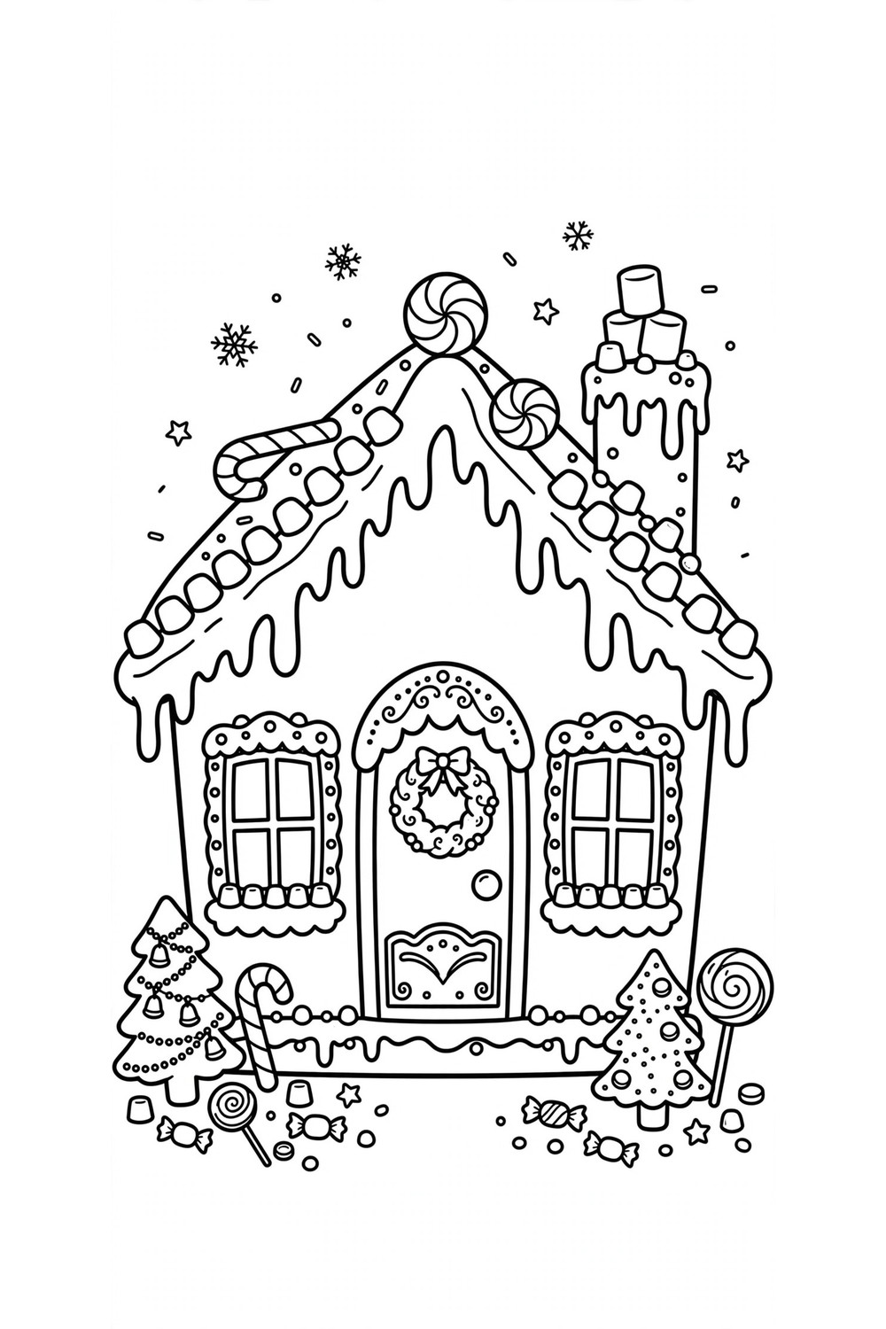 Free printable gingerbread house coloring page for kids
