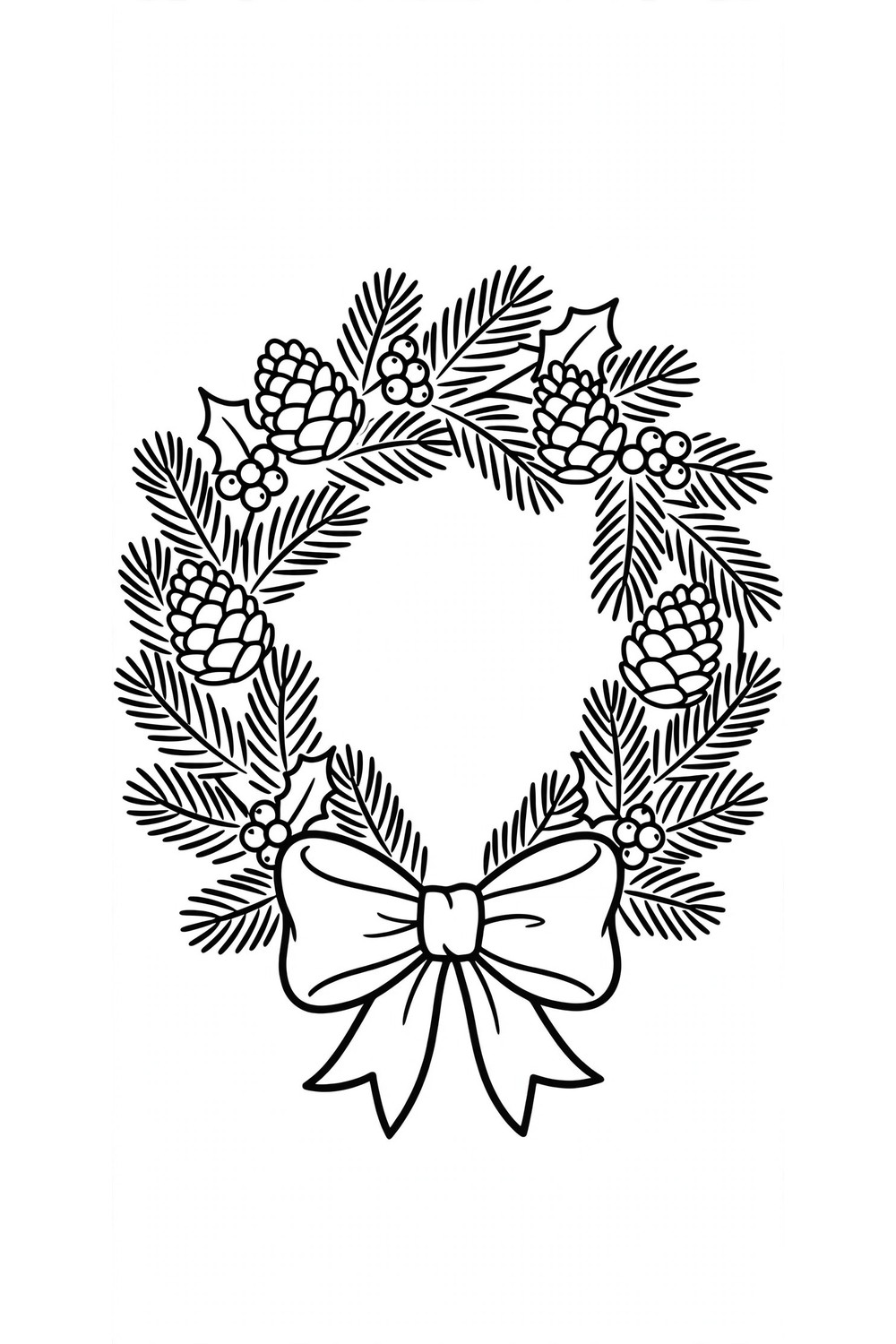 Free printable Christmas wreath coloring page for kids