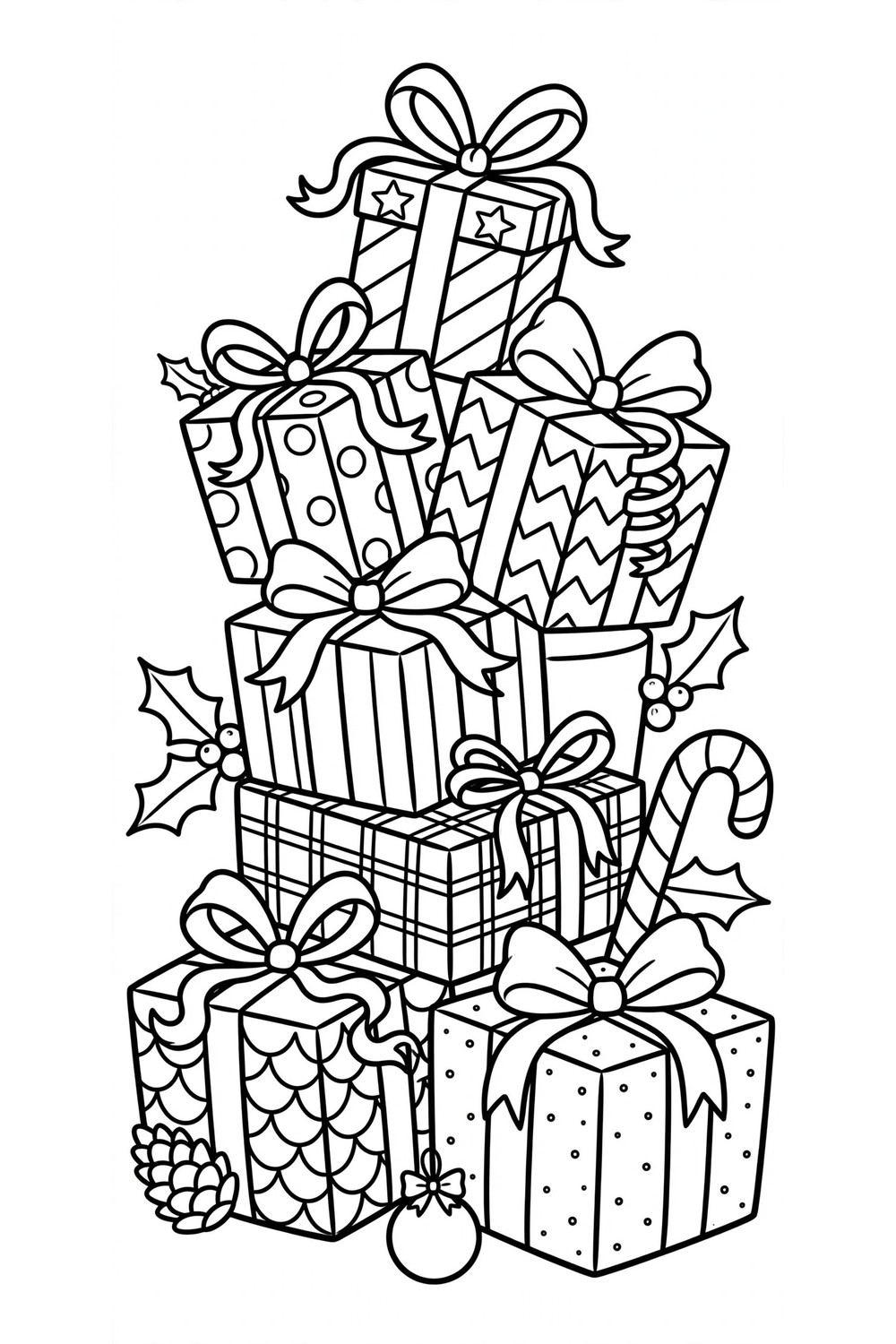 Free printable Christmas gifts coloring page for kids